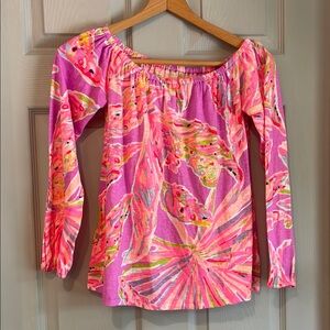 Lilly Pulitzer Women's XXS Multicolor Gathered Neck Elastic Cuffs Cotton Blouse